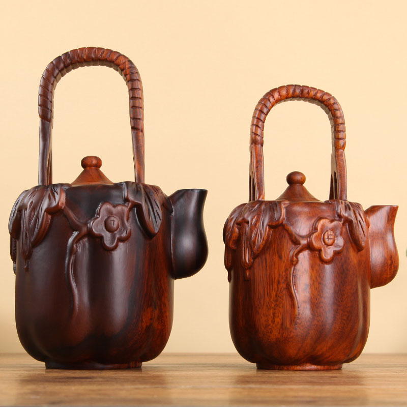 紅木雕刻工藝品東陽木雕風水擺件花梨木擺件實木茶壺擺件