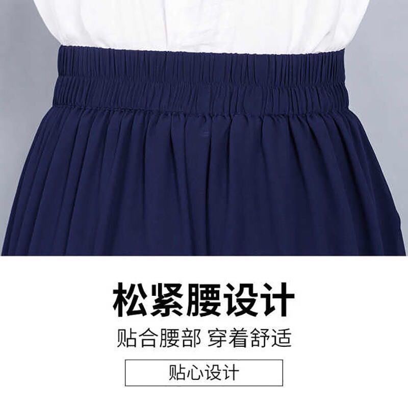 雪紡半身裙褲薄款夏寬松七分闊腿褲女松緊高腰大碼顯瘦休閑褲子女