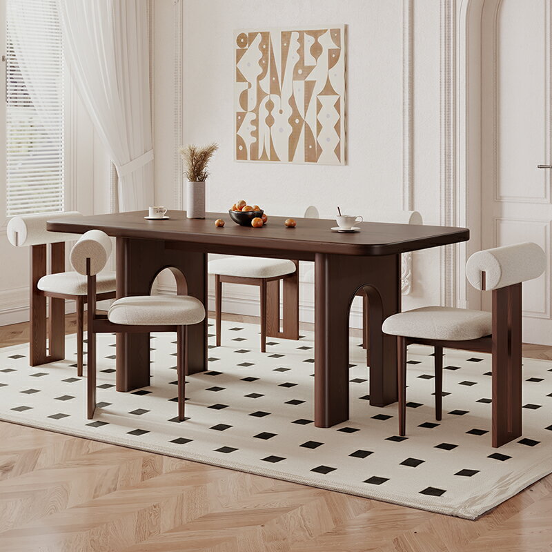 法式北歐全實木餐桌椅2024新款美式中古風侘寂復古網紅小戶型家具