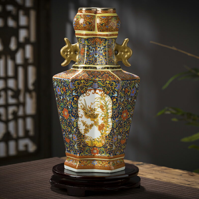 新品景德鎮陶瓷器雍正仿古董琺瑯彩小花瓶中式家居客廳工藝品擺件
