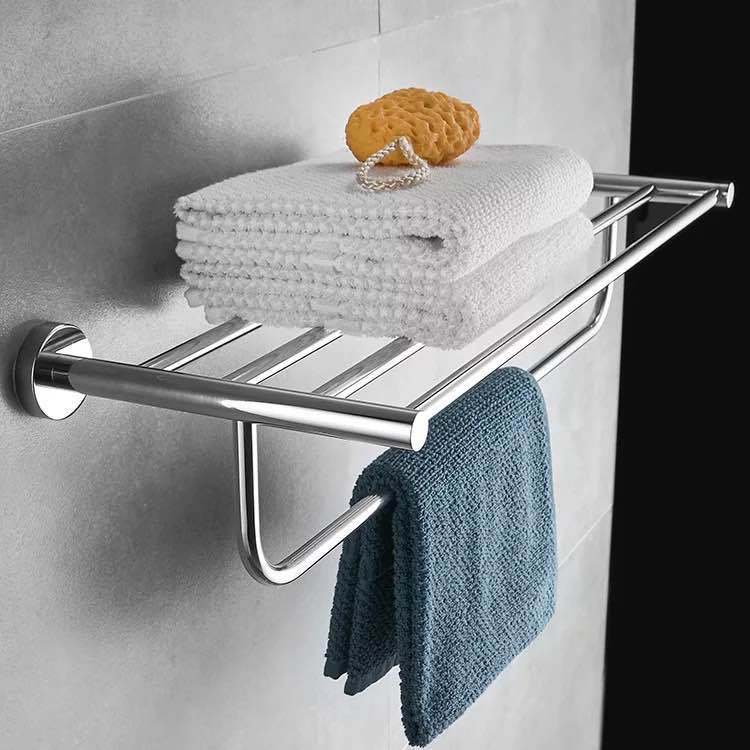不鏽鋼浴室壁掛式毛巾架收納免打孔衛生間廁所置物架浴巾架洗手間