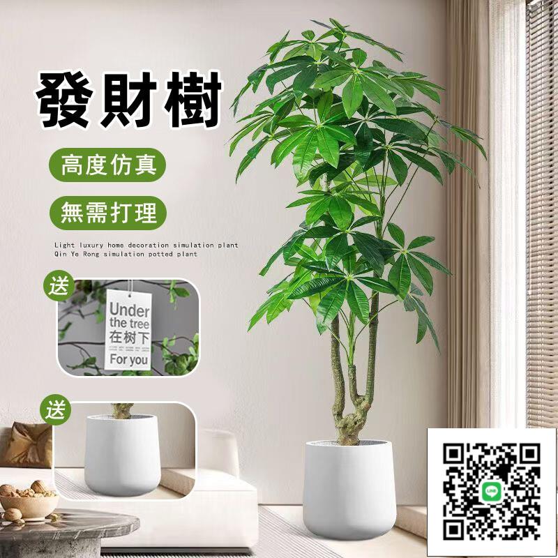 【發財樹模擬綠植 宅配免運】模擬綠植 人造樹盆栽 人造植物 假植物 客廳裝飾樹 落地客廳大型假綠植 盆栽擺件