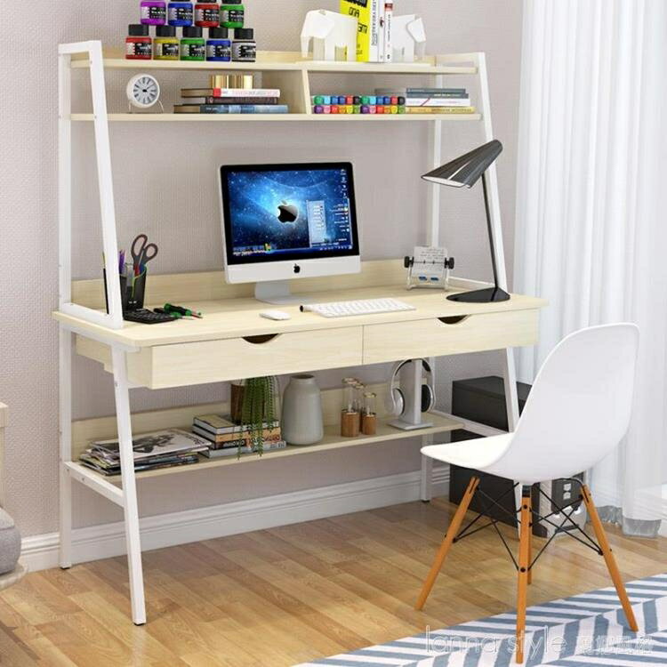 電腦台式桌家用帶書架簡易單人學生書桌書櫃一體簡約臥室寫字桌子 閒庭美家