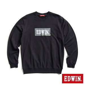 EDWIN 爆裂紋2代LOGO厚長袖T恤-男款 黑色