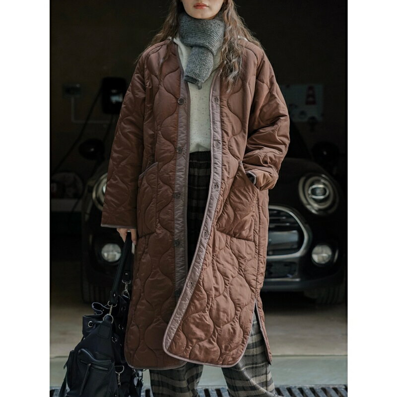 【巴黎精品】鋪棉外套休閒夾克-菱格壓線長版棉服女外套2色a1ea73