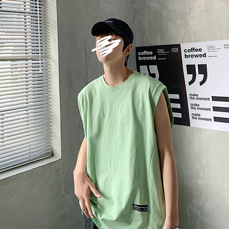 無袖T恤男背心運動夏季外穿坎肩潮牌ins個性潮流嘻哈純棉馬甲寬肩