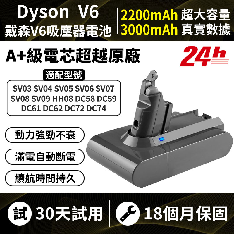 台灣現貨3000mAh Dyson電池適配戴森無繩吸塵器V6 SV09 HH08 DC62 SV03