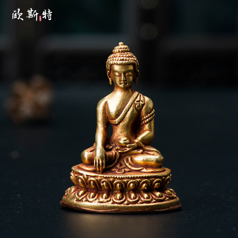 藏傳佛教尼泊爾銅全鎏金手工密宗隨身佛小佛像釋迦牟尼佛 佛像