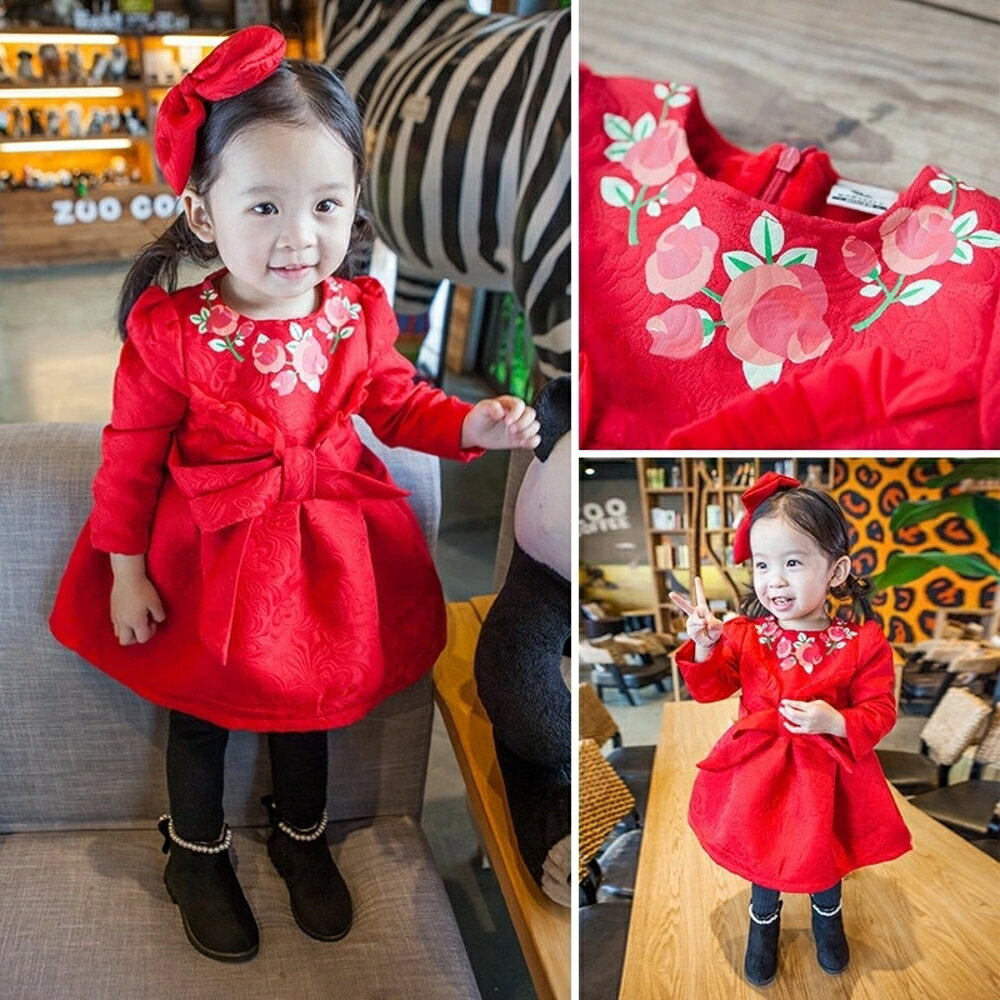 ✤宜家✤時尚可愛中國風寶寶加絨連衣裙 喜氣洋裝 兒童過年服裝 禮服