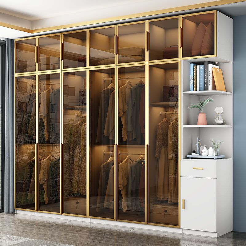 簡約現代輕奢衣柜家用臥室小戶型玻璃門衣帽間組合四五六門大衣櫥
