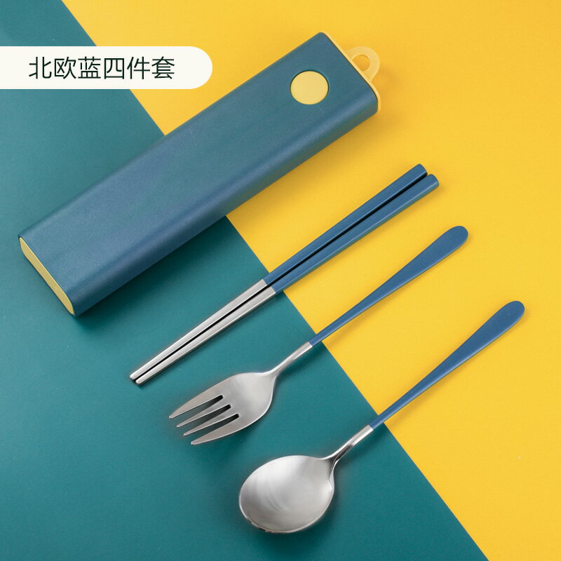筷勺子套裝 ins風便攜餐具三件套304不銹鋼筷勺套裝收納盒學生可愛筷子勺子叉『CM44349』