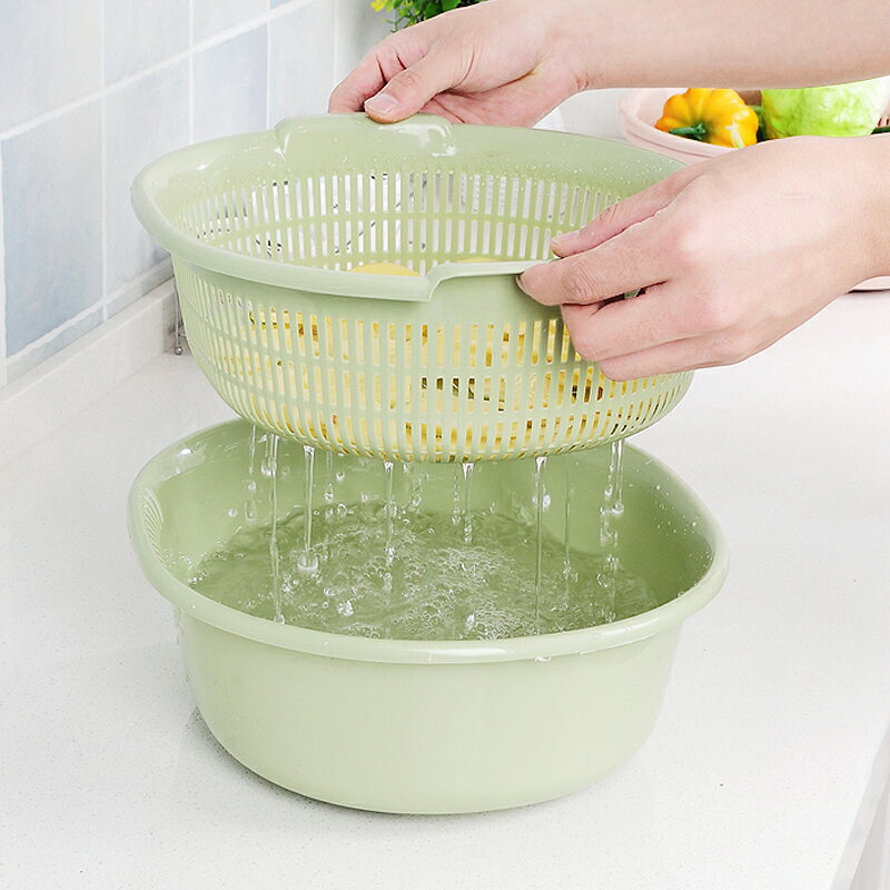 家用塑料雙層洗菜籃子瀝水籃洗菜籃子廚房多功能淘菜盆水果籃