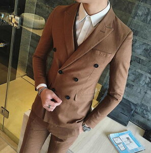FINDSENSE品牌 韓國男 麻料 四色 雙排扣 小西裝 修身西裝 西裝外套 單件外套