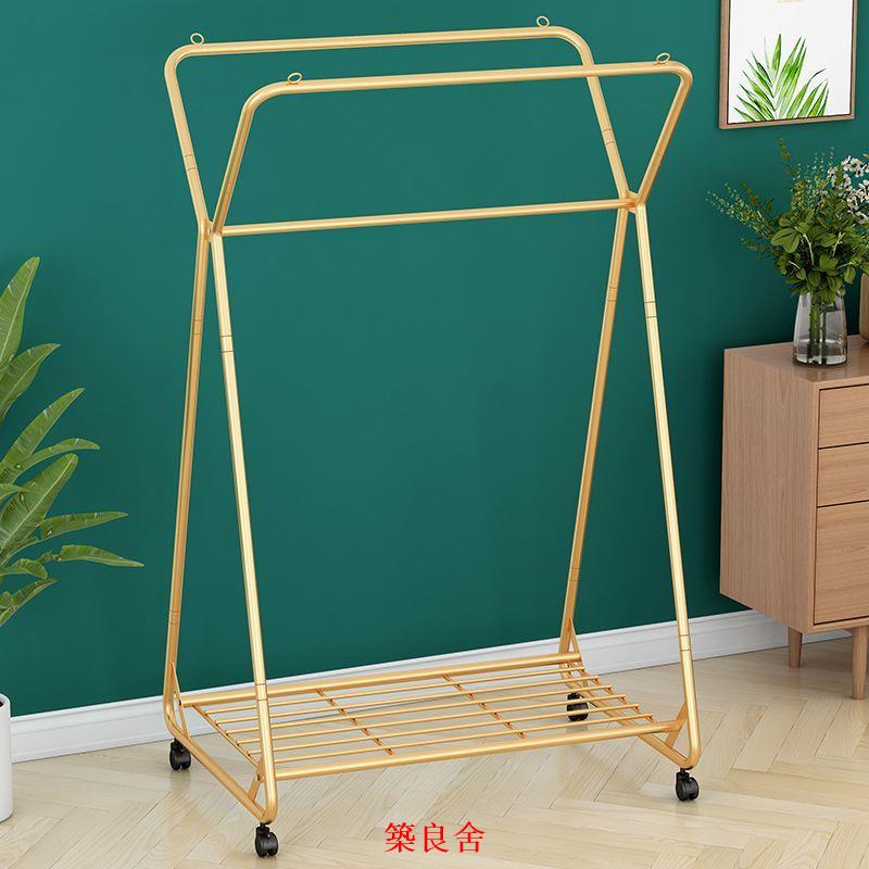 免運 衣帽架 衣服掛衣架 收納架 清倉衣帽架家用掛衣架落地晾曬架臥室衣服架子宿舍簡易雙桿式衣架可開發票 特惠/快速出貨
