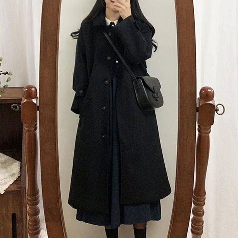 【巴黎精品】毛呢外套長款大衣-韓版單排扣寬鬆氣質女外套p1at10