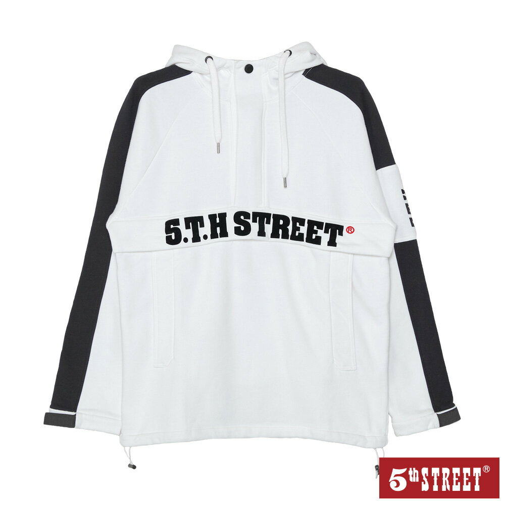 男撞色開襟潮連帽T恤-白色【5th STREET】【APP下單享4%點數】