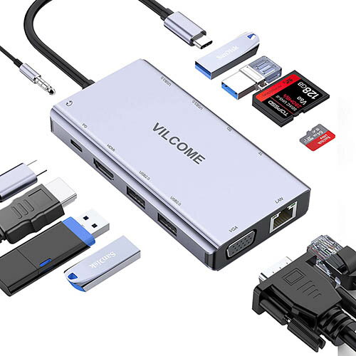 Vilcome【日本代購】USB Type C集線器 轉換適配器11 in 1對接集線器4K