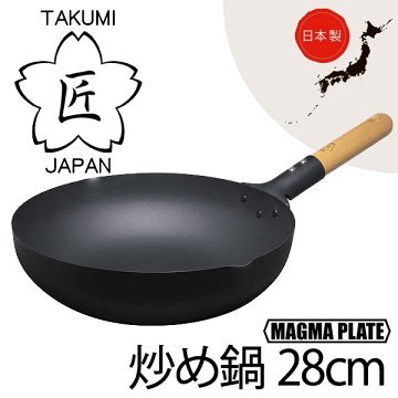 =IH對應/日本製=日本 匠 TAKUMI JAPAN 巖紋 鐵鍋 炒鍋 (28cm/28公分)