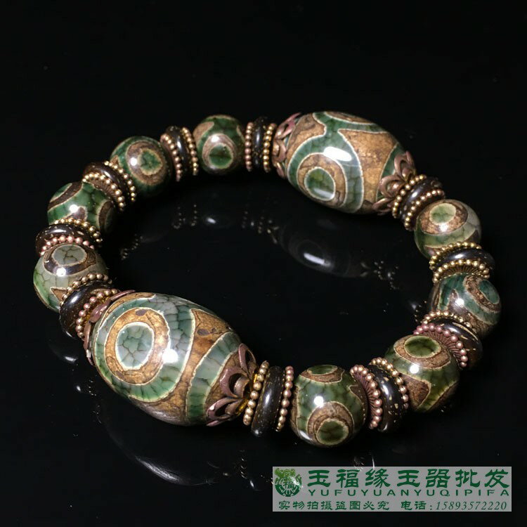 老三眼天珠瑪瑙藏式手鏈男女款復古花托隔片佛珠念珠手串天珠首飾