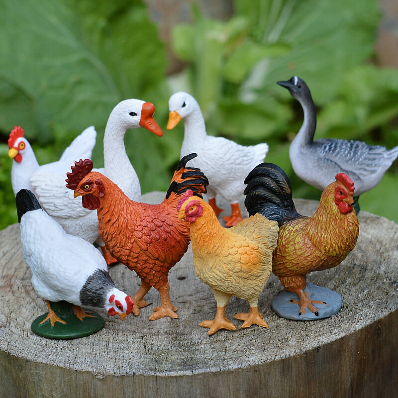 模擬農場動物模型實心玩偶塑膠擺件微景觀兒童玩具豬雞鴨鵝套裝