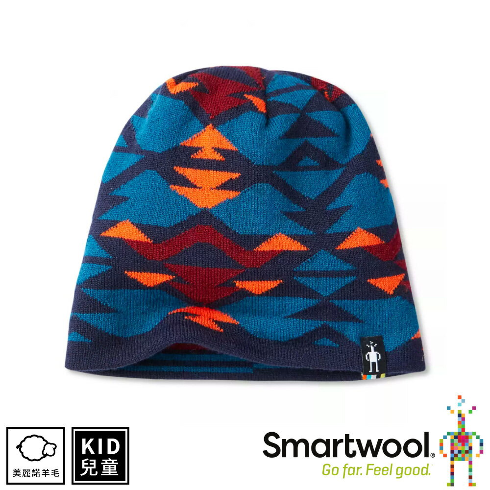 【 SmartWool 美國 孩童雙面幾何圓帽 海洋藍《深海軍藍》】針織帽/毛線帽/羊毛帽