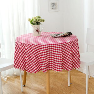 紅白小格子圓桌布餐桌布防水臺布洽談小圓桌家用邊幾茶幾陽臺新年