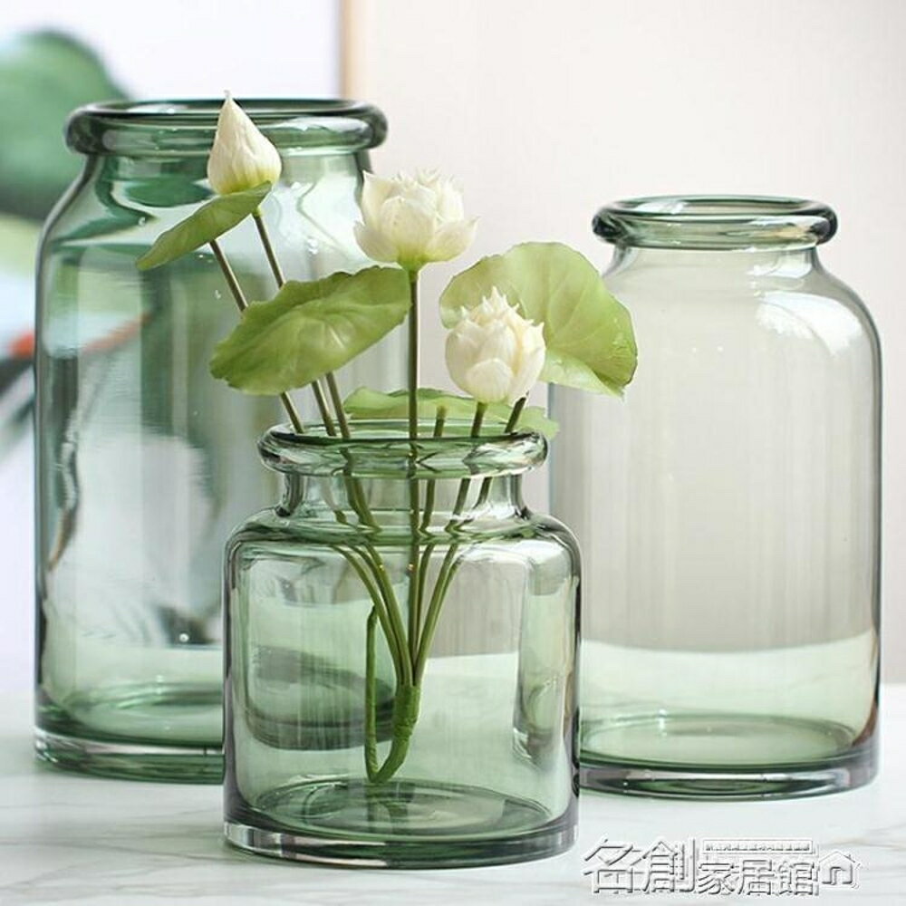 花瓶 歐式家居裝飾綠色玻璃花瓶擺件客廳餐桌擺設水培植物透明乾花花瓶 名創家居館DF