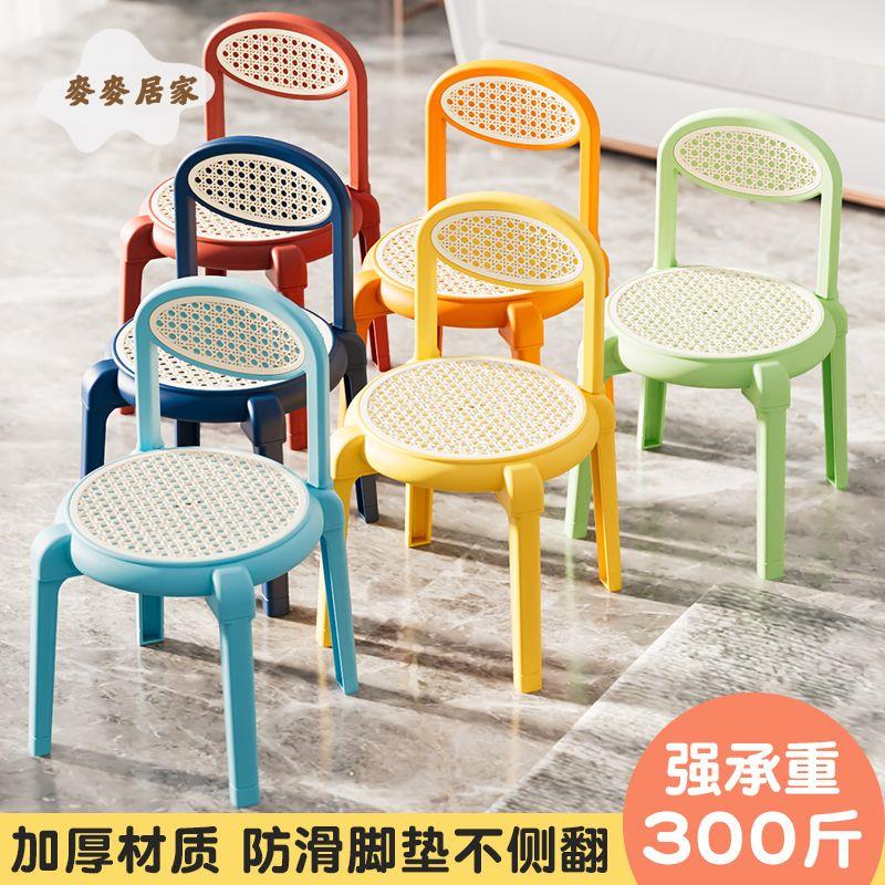 網紅兒童靠背椅加厚家用北歐簡約椅子戶外餐桌椅中式藤編塑膠椅子[PP0602051]
