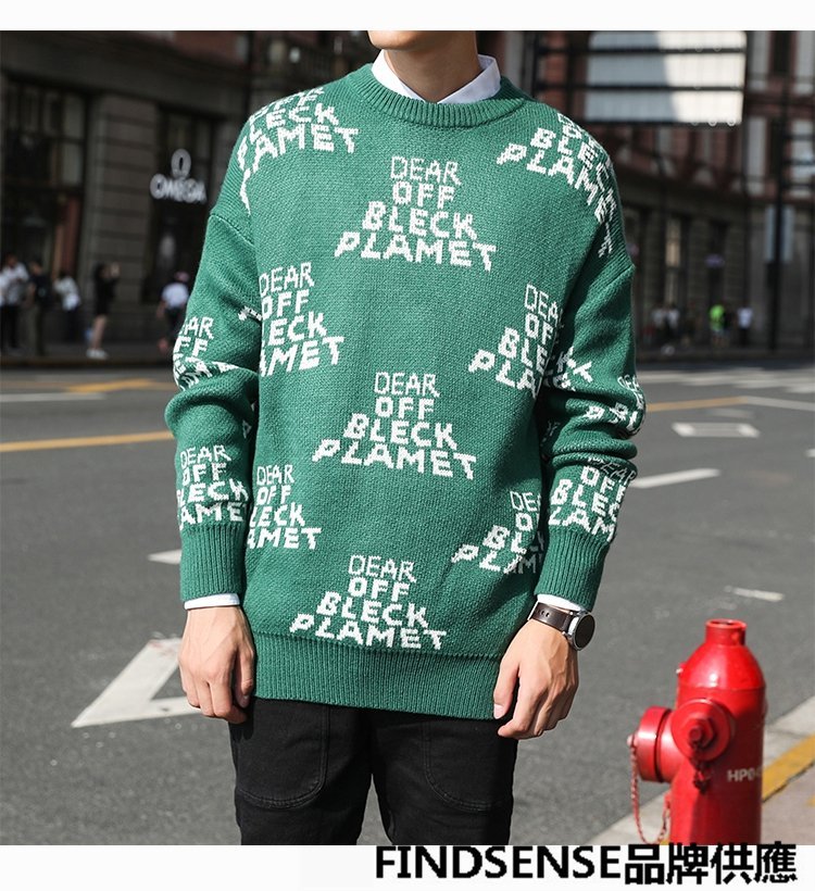FINDSENSE品牌 秋冬款 新款 日本 男 高品質 個性 時尚字母 毛衣 大碼 寬鬆針織衫 潮流上衣