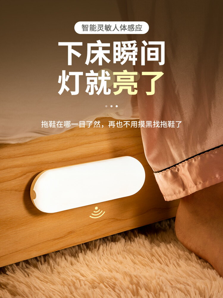 臥室燈 台燈 檯燈 床頭燈 智能人體自動感應小夜燈充電池式款臥室聲控無線家用過道墻壁燈起 全館免運