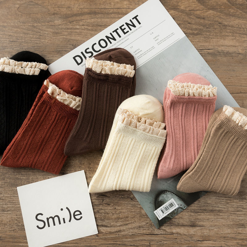 棉襪子女韓版中筒襪花邊復古日系學院森系女學生堆堆襪秋冬新款【聚宝屋】