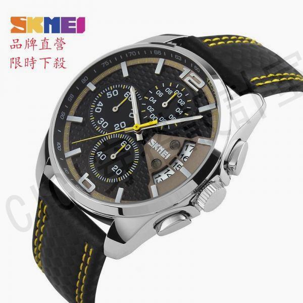 時刻美 SKMEI 腕錶 石英手錶 豪華手錶 男士時尚 防水皮革 運動手錶 男錶 三眼潮錶 男士手錶 9106【亞德機械五金家居】