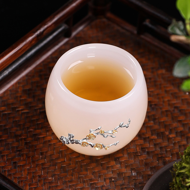 福京琉璃杯茶杯高檔主人杯茶藝師中式泡茶杯子祥雲純色茶蓮花杯ml