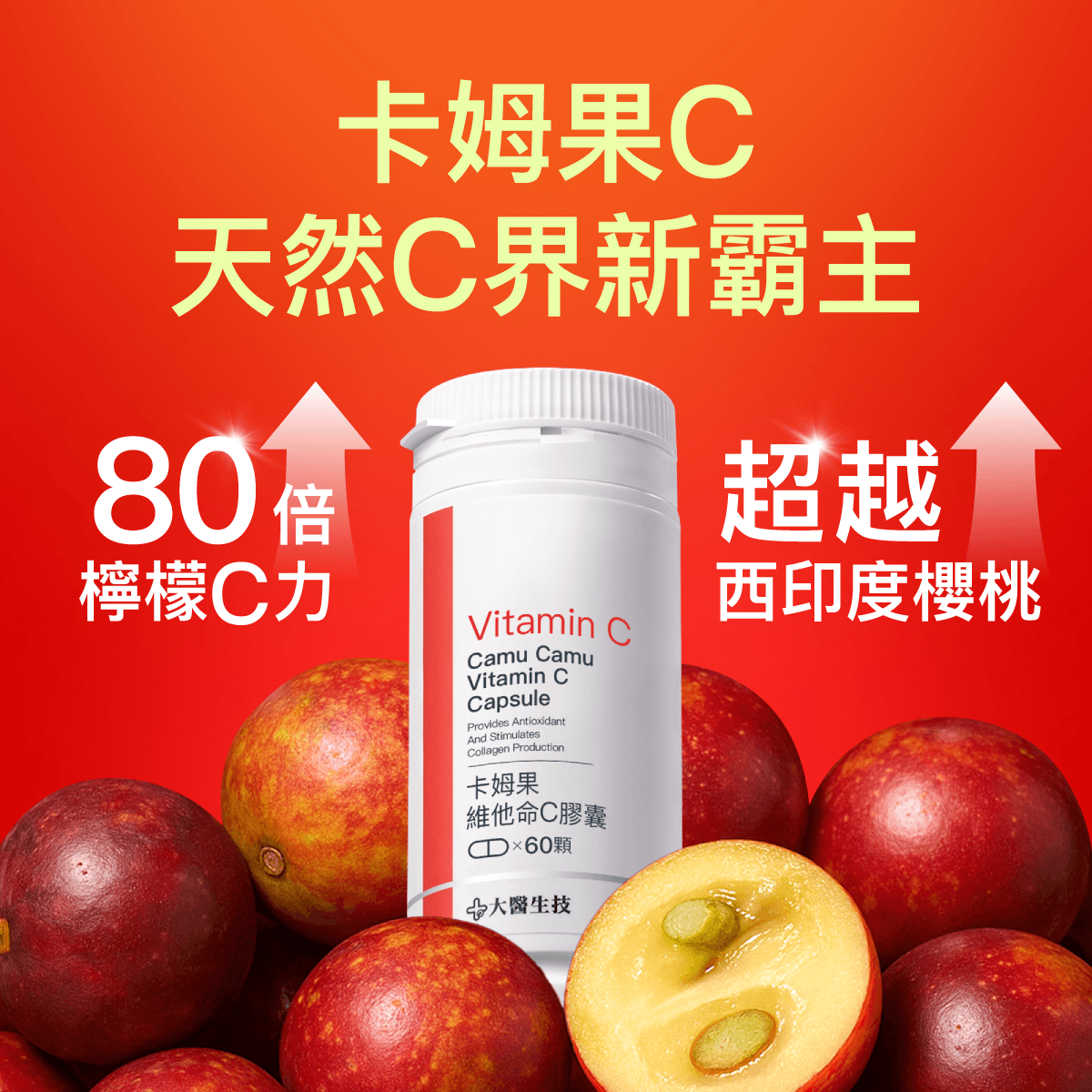 大醫生技卡姆果維他命C膠囊(60顆)｜補充天然C首選，1顆等於9顆檸檬維生素C[買二送一](下單2入出貨3入) 3