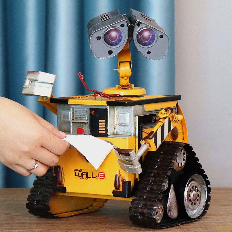 復古創意瓦力機器人模型金屬抽紙盒客廳紙巾盒鐵藝儲錢罐擺件禮物