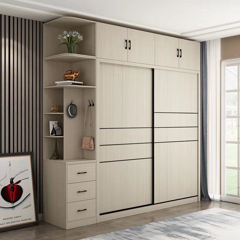 推拉門衣柜現代簡約經濟型移門滑動家用整體柜子臥室組裝板式衣櫥