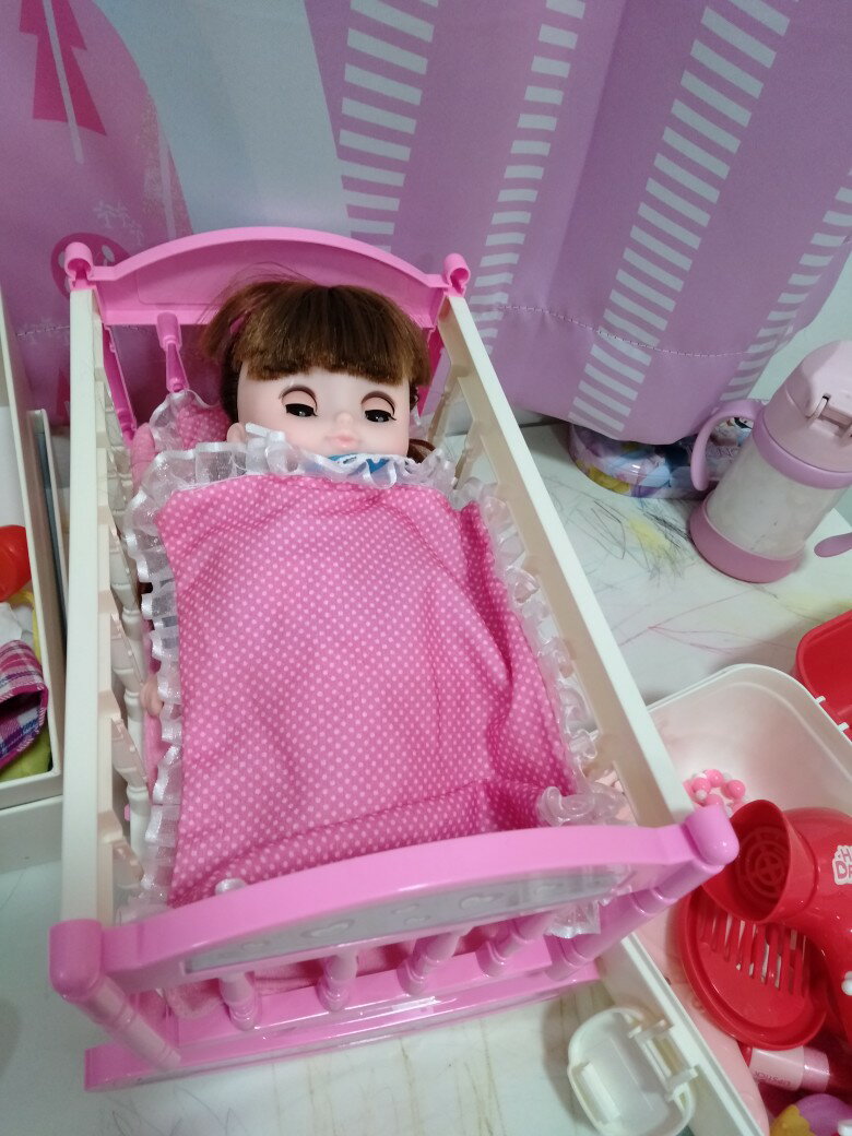 女孩過家家玩具床咪露娃娃床玩具搖床仿真嬰兒床床單兒童整套裝