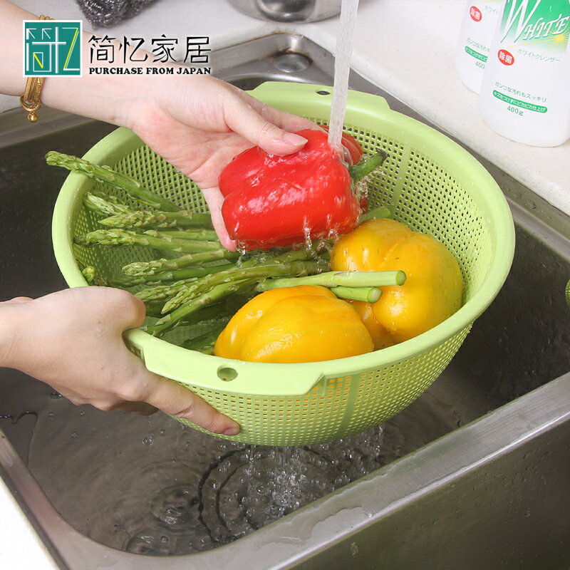 日本進口SANADA 廚房瀝水籃洗菜籃子塑料果蔬清洗筐水果盤淘米篩