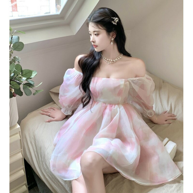 黛小姐：茶歇在逃公主裙女夏季法式泡泡袖收腰蓬蓬超仙初戀連衣裙