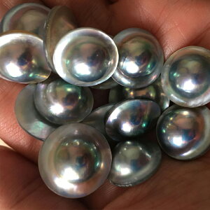 純美珍珠 16-17mm海水藍灰色馬貝裸珠帽子形馬貝珍珠馬貝裸珠