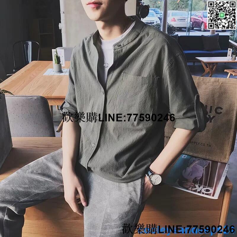 【歡樂購】亞麻襯衫 M-2XL 男襯衫 棉麻日系寬鬆襯衫 ins超火七分袖襯衫 薄款休閒襯衫 潮牌襯衫 男生衣著