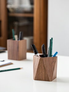 黑胡桃木質筆筒創意實木收納盒辦公室個性桌面擺件現代簡約學生用