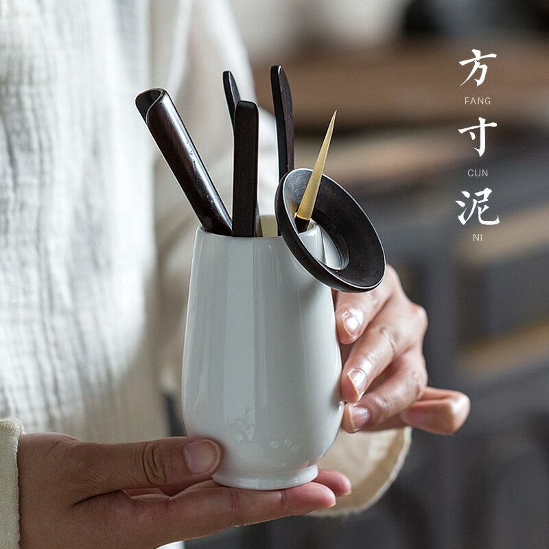 方寸泥 白瓷茶道六君子套裝 整套黑檀木茶夾茶匙實木功夫茶具配件