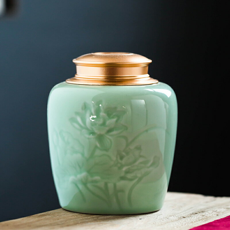 家用大號茶葉罐創意陶瓷紅茶綠茶儲物罐中式定制功夫茶具密封罐