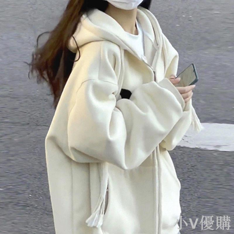小V 2024新款衛衣女拉鏈開衫春秋季薄款潮外套加絨加厚衛衣寬松超火潮時尚外套 防風外套 女生外套 秋冬外套