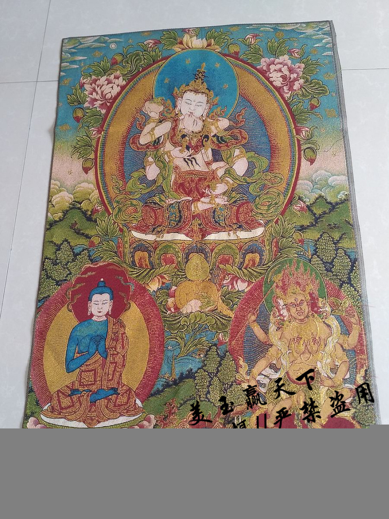 西藏尼泊爾藏傳佛教唐卡 歡喜佛 唐卡金絲刺繡 客廳掛畫 裝飾畫