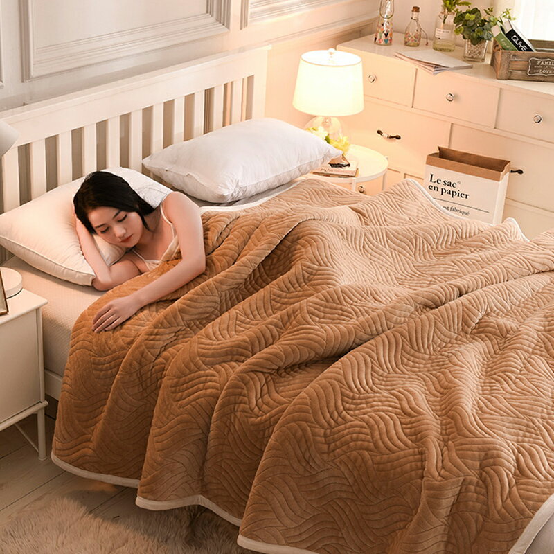 美式復合休閑毯加厚三層夾棉法萊絨毛毯法蘭絨沙發午睡蓋毯子被子