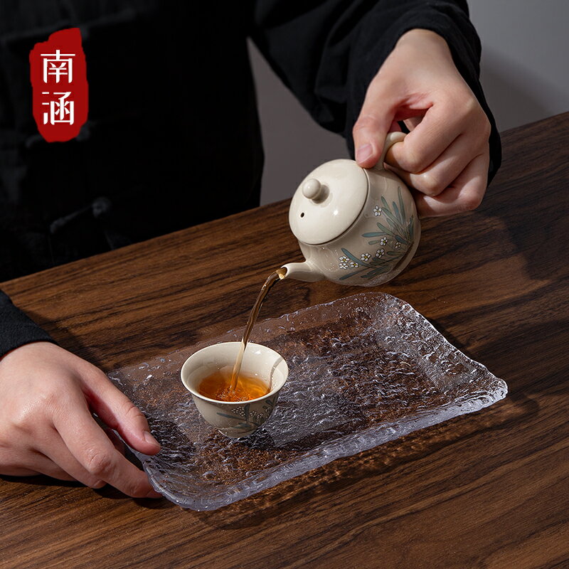 南涵日式玻璃茶盤小號簡約家用干泡盤創意小茶臺功夫茶具托盤茶墊