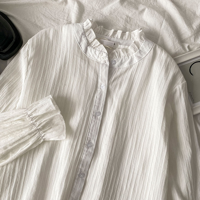 荷葉邊白色襯衫女新款秋冬設計感小眾法式別致長袖襯衣