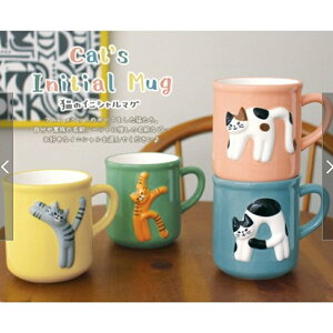 【日本DECOLE】貓字母陶瓷馬克杯 貓馬克杯（四種顏色/附紙盒）